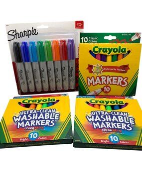 Sharpie 8-Count Permanent Markers & Crayola 10-Count Washable Markers Bundle
